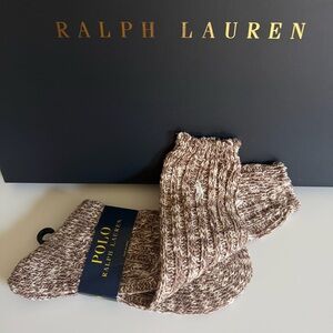 Polo Ralph Lauren Women Brown Marled Knit Boot Socks Cozy Winter Socks